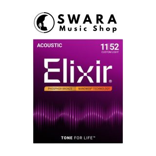 ELIXIR 16027 NANOWEB PHOSPHOR BRONZE CUSTOM LIGHT 11-52 ACOUSTIC GUITAR STRINGS