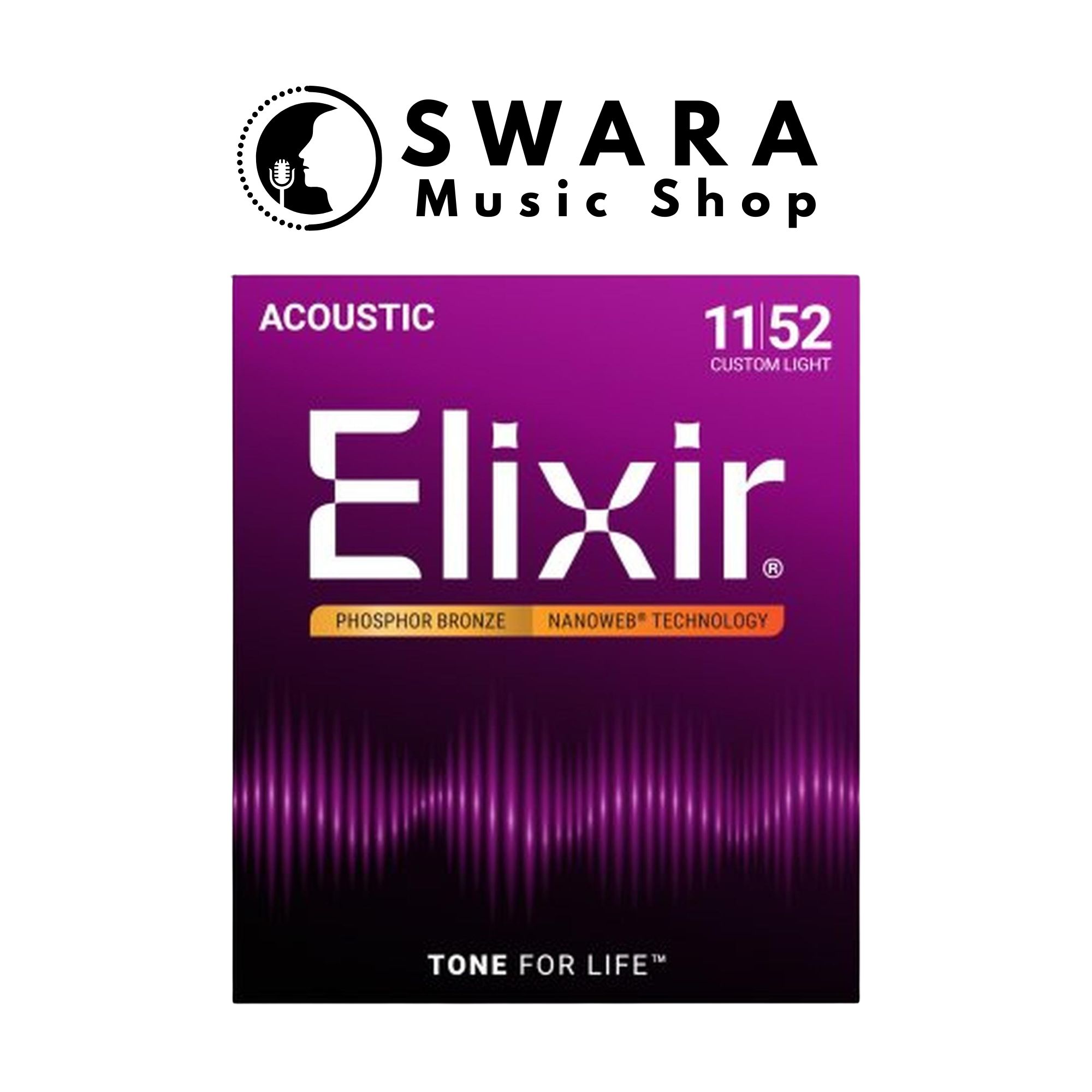 ELIXIR 16027 NANOWEB PHOSPHOR BRONZE CUSTOM LIGHT 11-52 ACOUSTIC GUITAR STRINGS